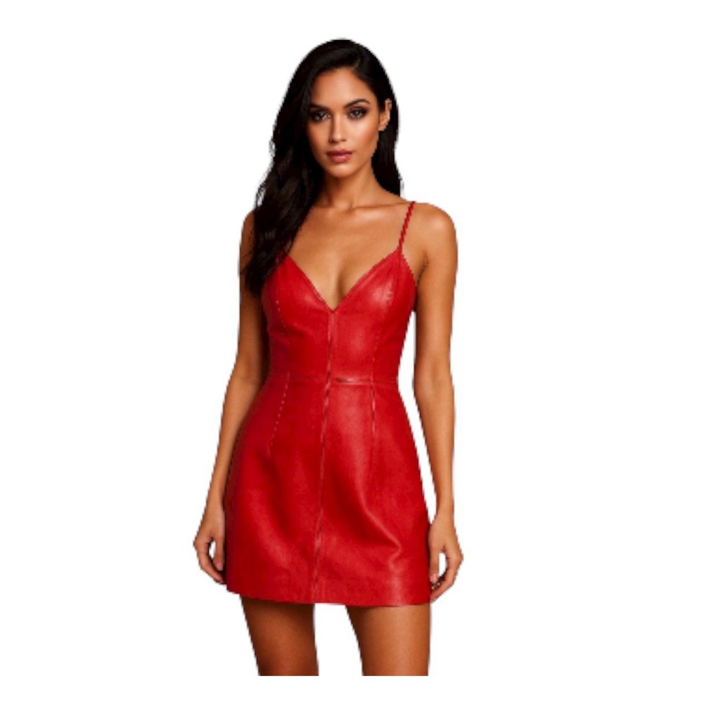 Alexa‎ Chung Leather Strappy Mini Dress 6 Cherry Red Rock Holiday Party Backless